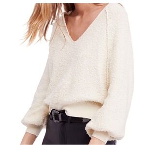Free People Sweater Women Small Found My Friend Textured V Neck Balloon Sleeve
